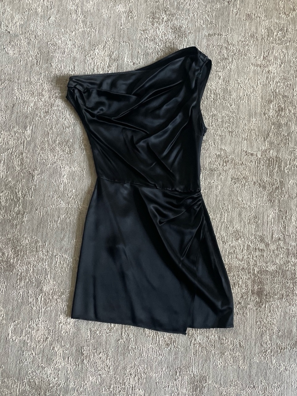 Reformation Black One-Shoulder Satin Mini Dress